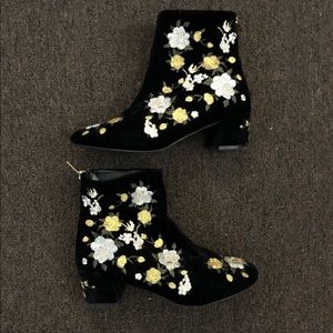 Topshop floral velvet ankle boots